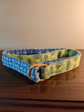 Vera Bradley Blue and Green Fabric Belt with Bamboo Ring Closure